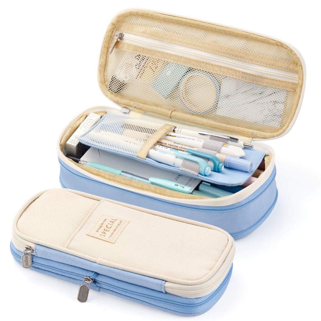 Climberty Large Capacity Pencil Case, Durable Storage Multiple Compartment Double Zipper Portable Capacity Pencil Pouch for College Student Teen, 22x11cm (Light Blue) Climberty Large Capacity Pencil Case, Durable Storage Multiple Compartment Double Zipper Portable Capacity Pencil Pouch for College Student Teen, 22x11cm (Light Blue)